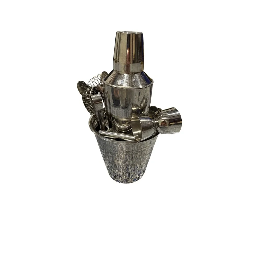 Stainless Steel Barware Set Cocktail Shaker Ice Bucket Jigger Strainer 8 Piece